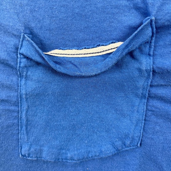 Vintage Blue Selvedge T-Shirt Adult Large Blank Pocket Fruit Of The Loom USA 80s - Picture 4 of 11